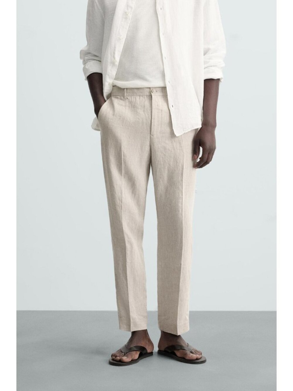 Zara Men Beige Linen Dress Pants